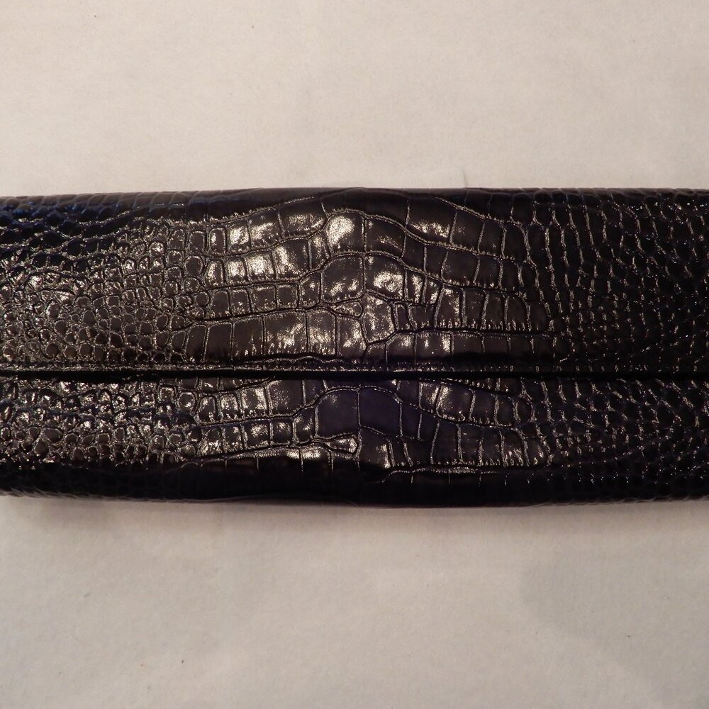 Navy Leather Alligator Embossed Clutch Handbag